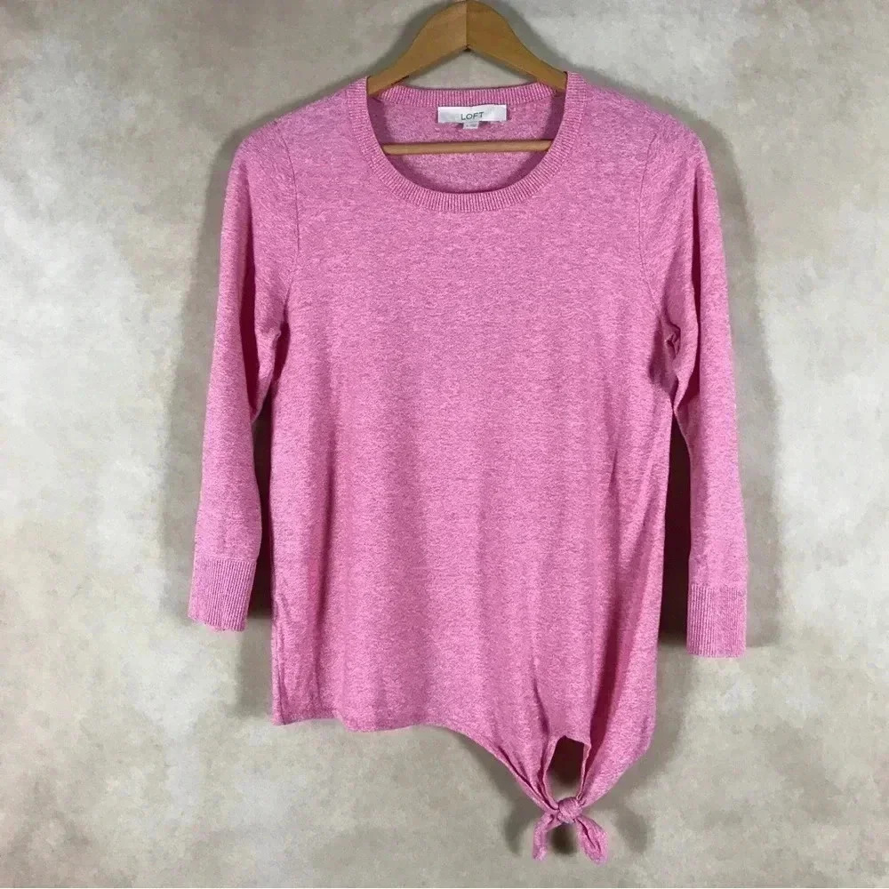 LOFT Pink Tie-Hem Scoop Neck Sweater